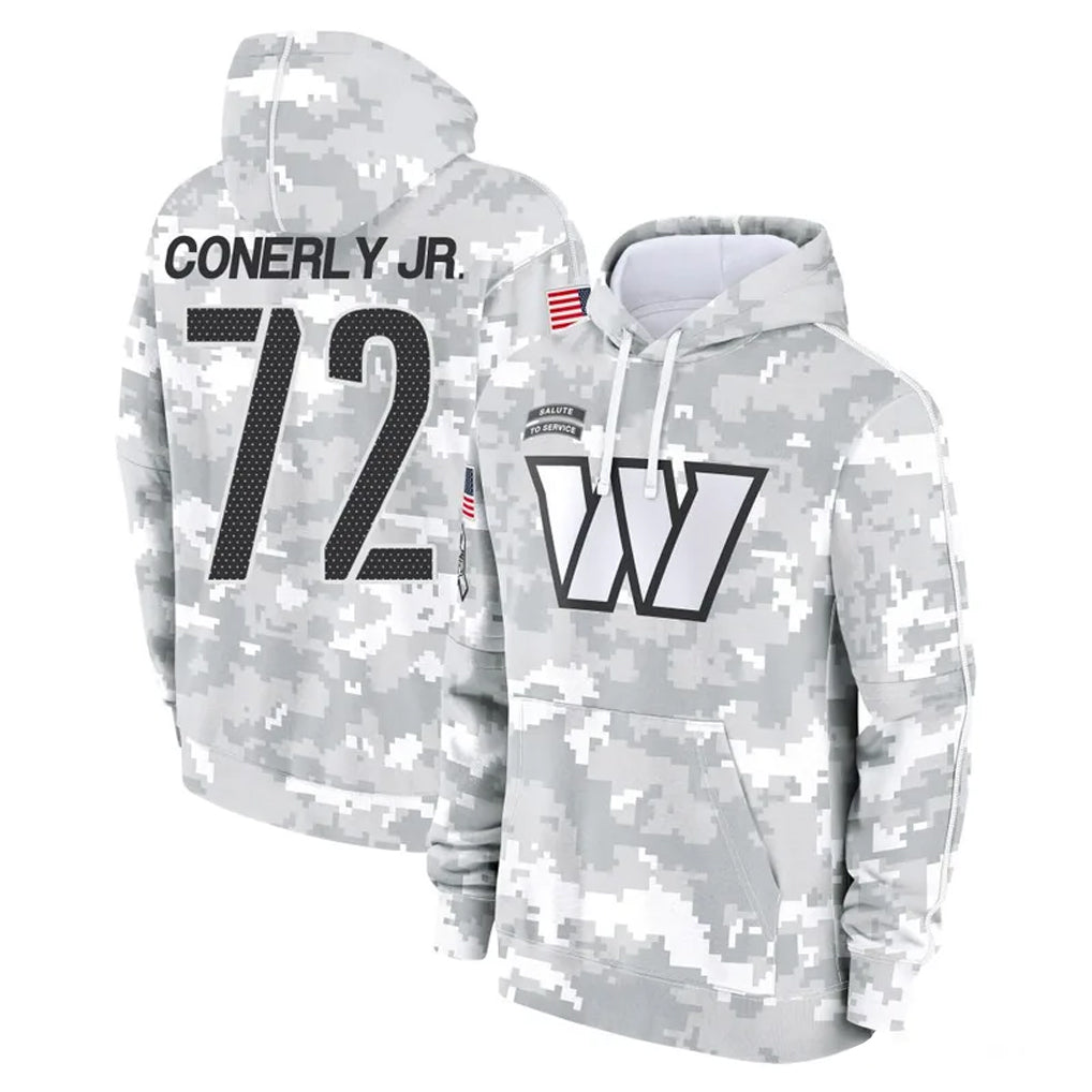 W.Commanders #72 Josh Conerly Jr. Player Arctic Camo Limited Salute to Service Pullover Hoodies Game Ddoa Stitched Jerseys