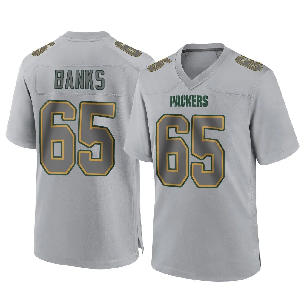 GB.Packers #65 Aaron Banks Player Gray Atmosphere Fashion Home Game Ddoa Stitched Jerseys