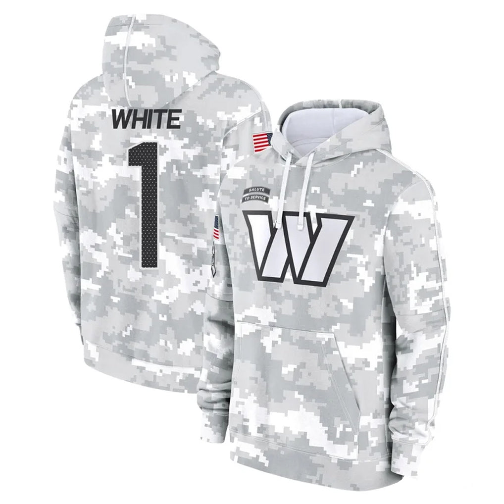 W.Commanders #1 Rachaad White Player Arctic Camo Limited Salute to Service Pullover Hoodies Game Ddoa Stitched Jerseys