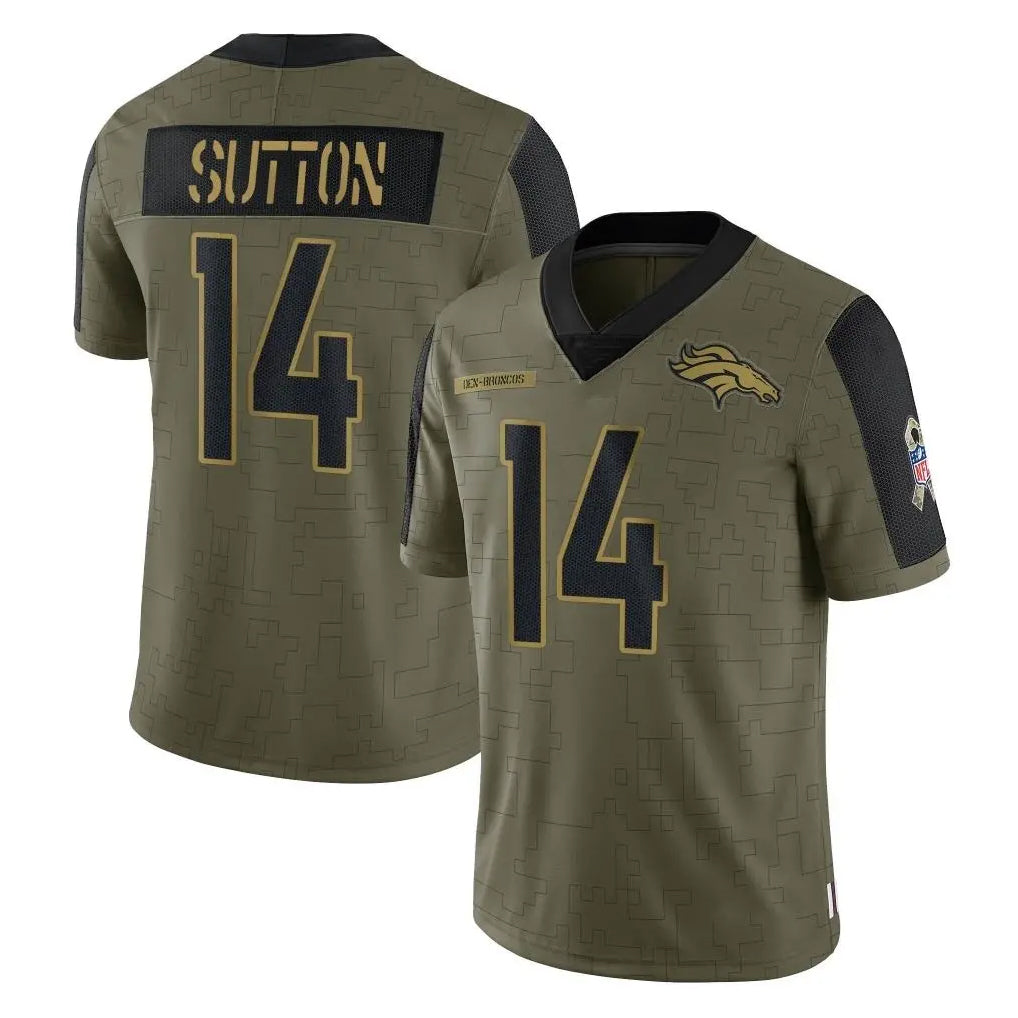 D.Broncos #14 Courtland Sutton Player Olive Salute To Service Limited Game Ddoa Stitched Jerseys