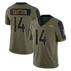 D.Broncos #14 Courtland Sutton Player Olive Salute To Service Limited Game Ddoa Stitched Jerseys