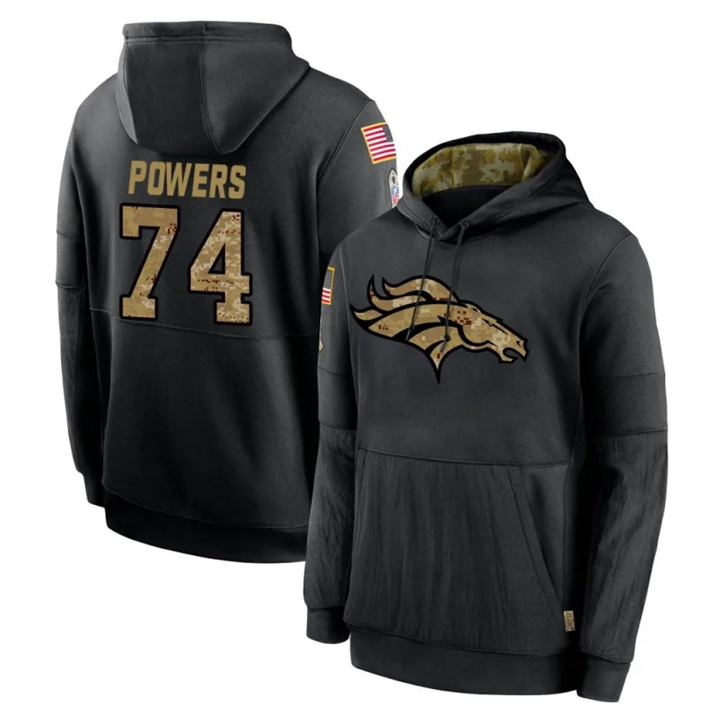 D.Broncos #74 Ben Powers Player Black Salute to Service Pullover Hoodies Limited Ddoa Stitched Jerseys