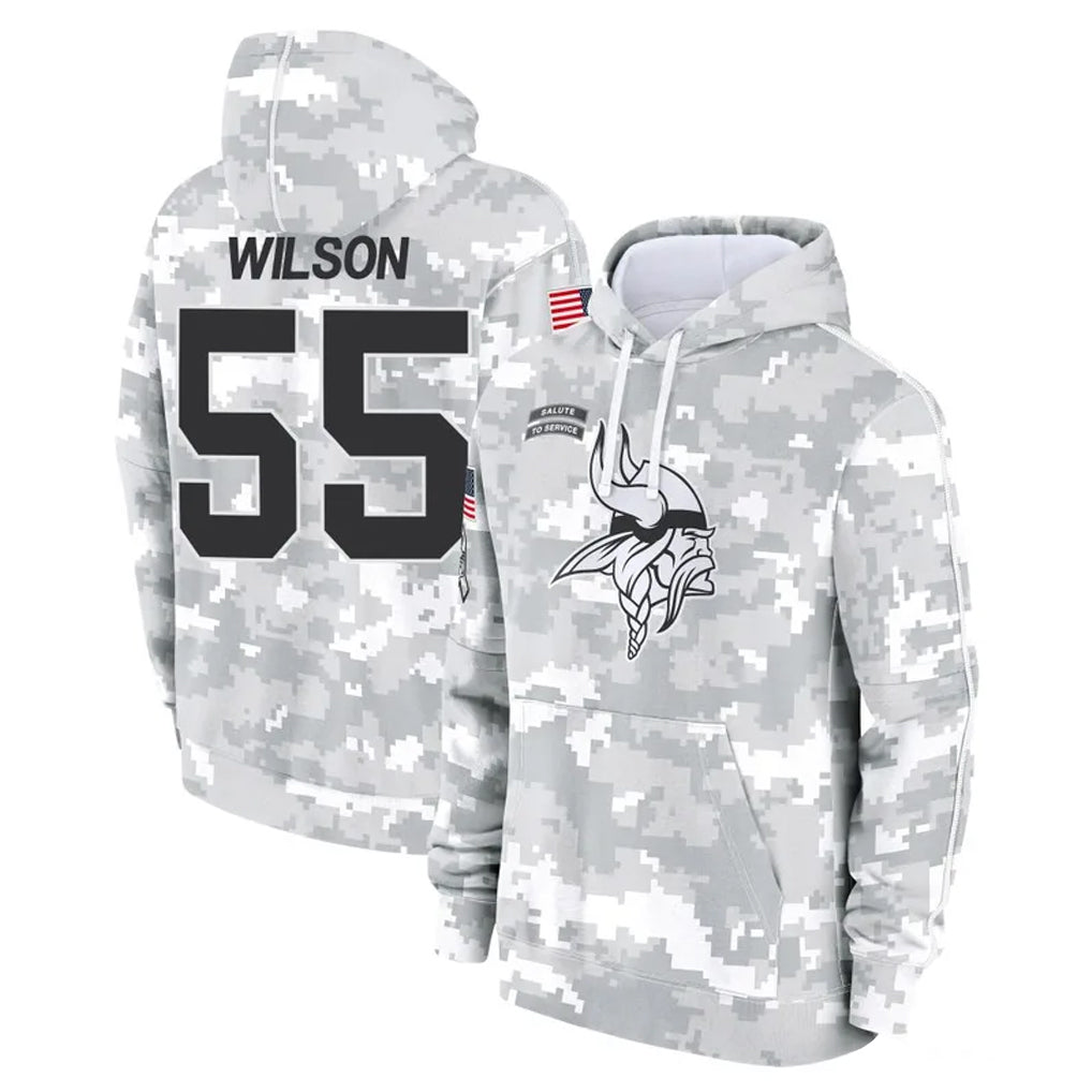 M.Vikings #55 Eric Wilson Player Arctic Camo Salute to Service Pullover Hoodies Limited Game Ddoa Stitched Jerseys