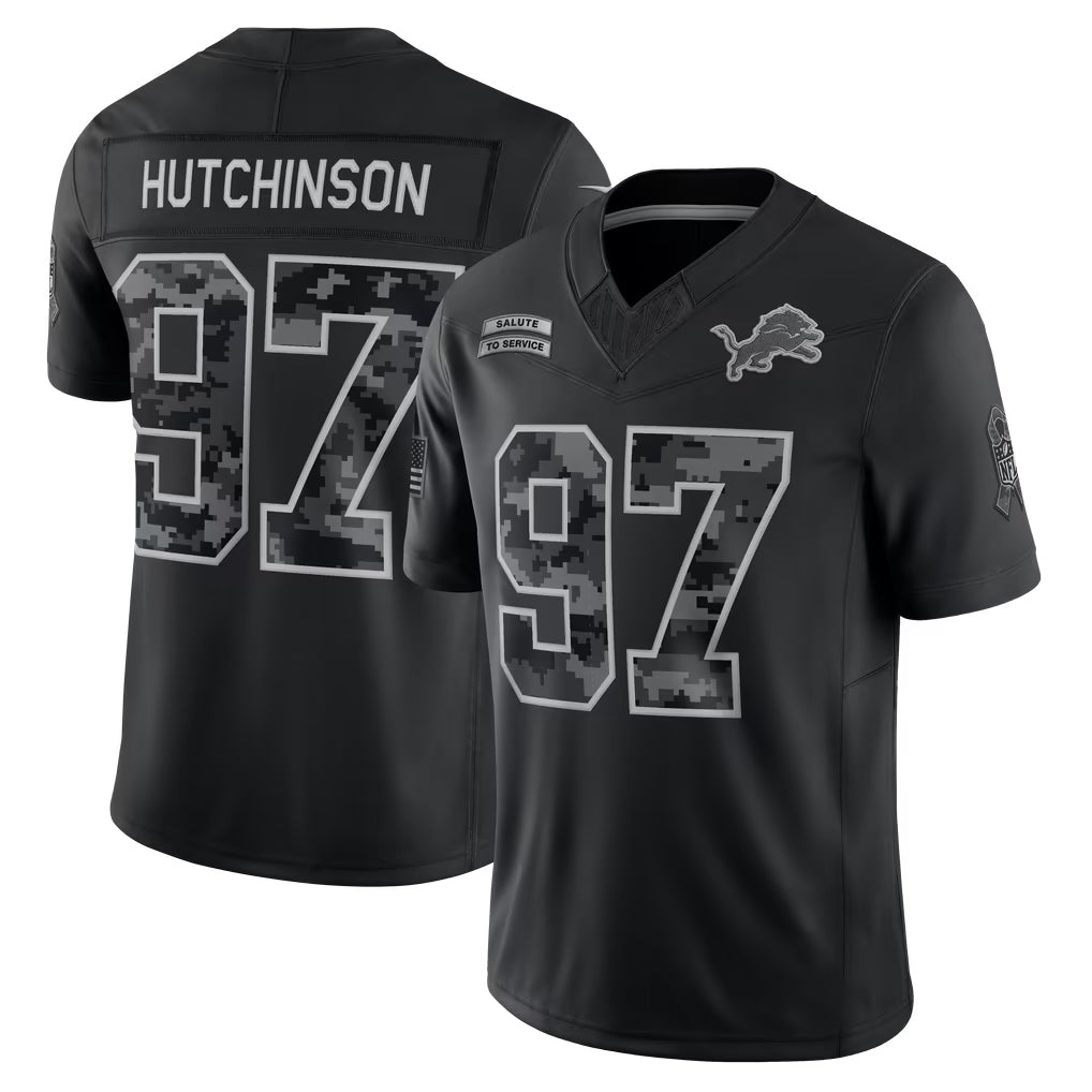 Ddoa D.Lions #97 Aidan Hutchinson Player Black Limited 2026 Salute to Service Home Game Stitched Jerseys