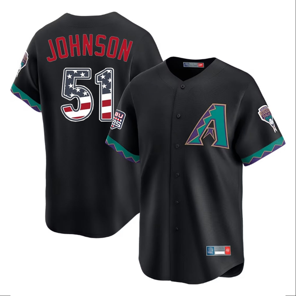 A.Diamondbacks #51 Randy Johnson Player Black USA 250 Fourth of July Home Game Ddoa250Ys Stitched Jerseys