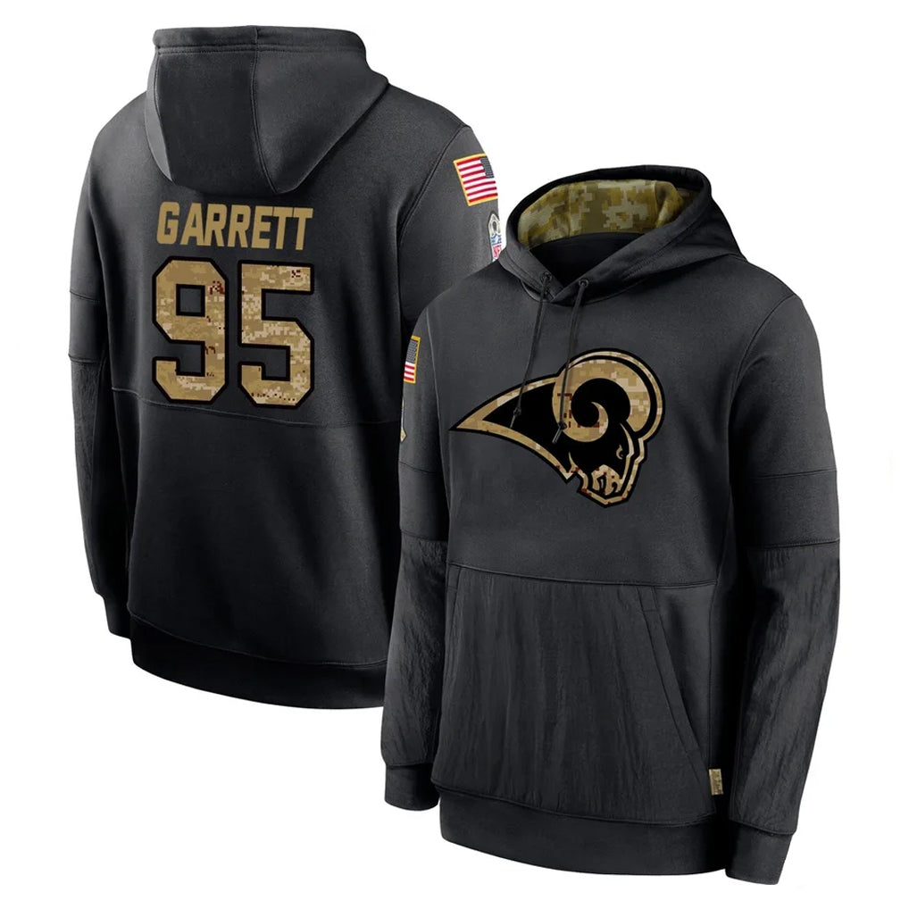 LA.Rams #95 Myles Garrett Player Black Salute to Service Hoodies Limited Game Ddoa Stitched Jerseys
