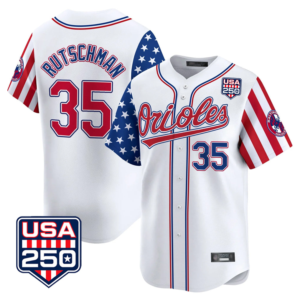B.Orioles #35 Adley Rutschman Player White USA 250 Independence Day Vapor Premier Home Game Ddoa Stitched Jerseys