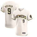 M.Brewers #9 Bob Uecker Player Cream Home Limited Elite Ddoa Stitched Jerseys