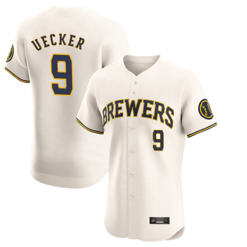 M.Brewers #9 Bob Uecker Player Cream Home Limited Elite Ddoa Stitched Jerseys