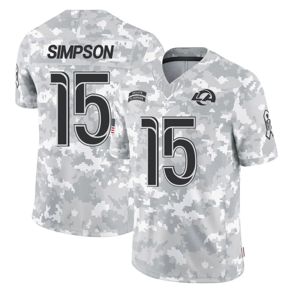 LA.Rams #15 Ty Simpson Player Arctic Camo Salute To Service Limited Game Ddoa Stitched Jerseys