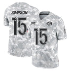 LA.Rams #15 Ty Simpson Player Arctic Camo Salute To Service Limited Game Ddoa Stitched Jerseys