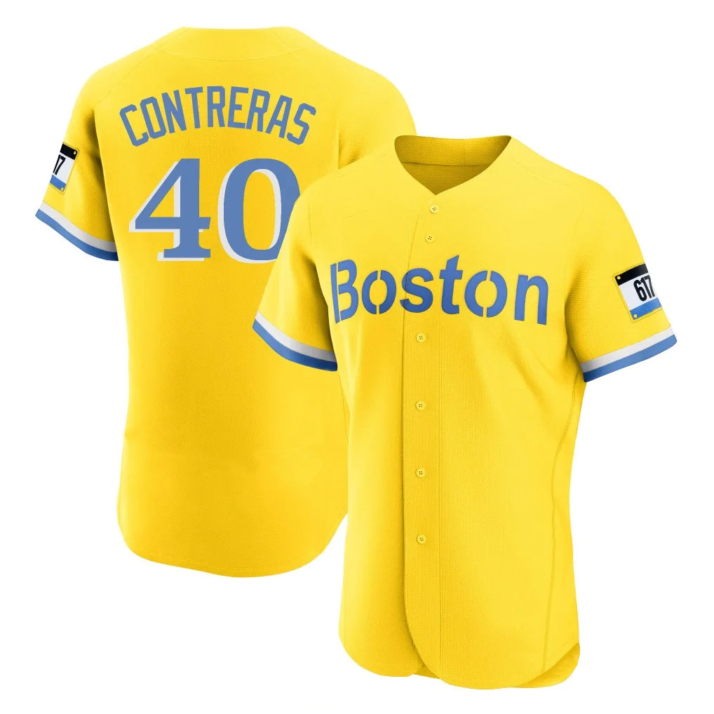 B.Red Sox #40 Willson Contreras Player Yellow Limited Elite Home Game Ddoa Stitched Jerseys