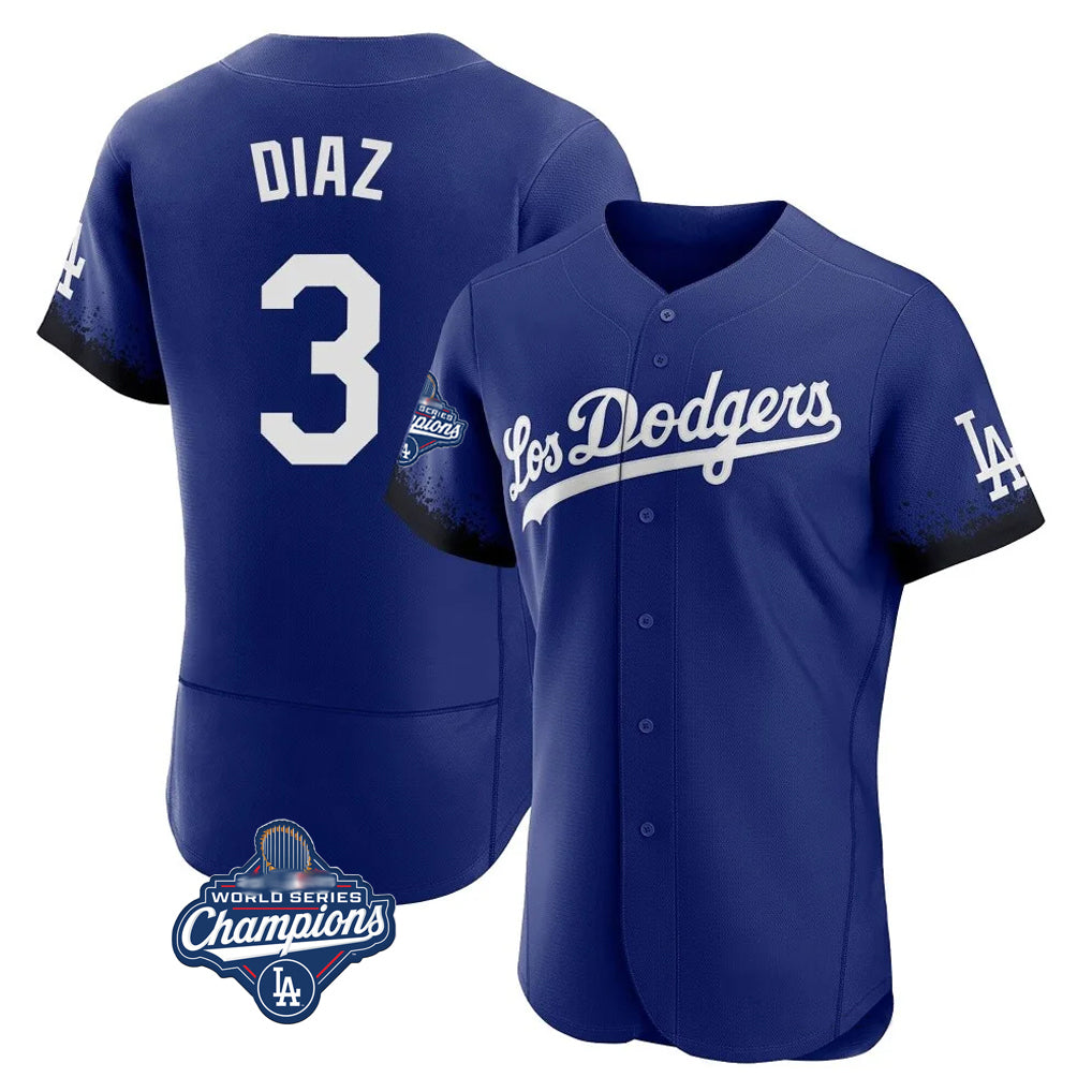 LA.Dodgers #3 Edwin D¨ªaz Player Royal World Series Meet City Connect Elite Home Ddoa Stitched Jerseys