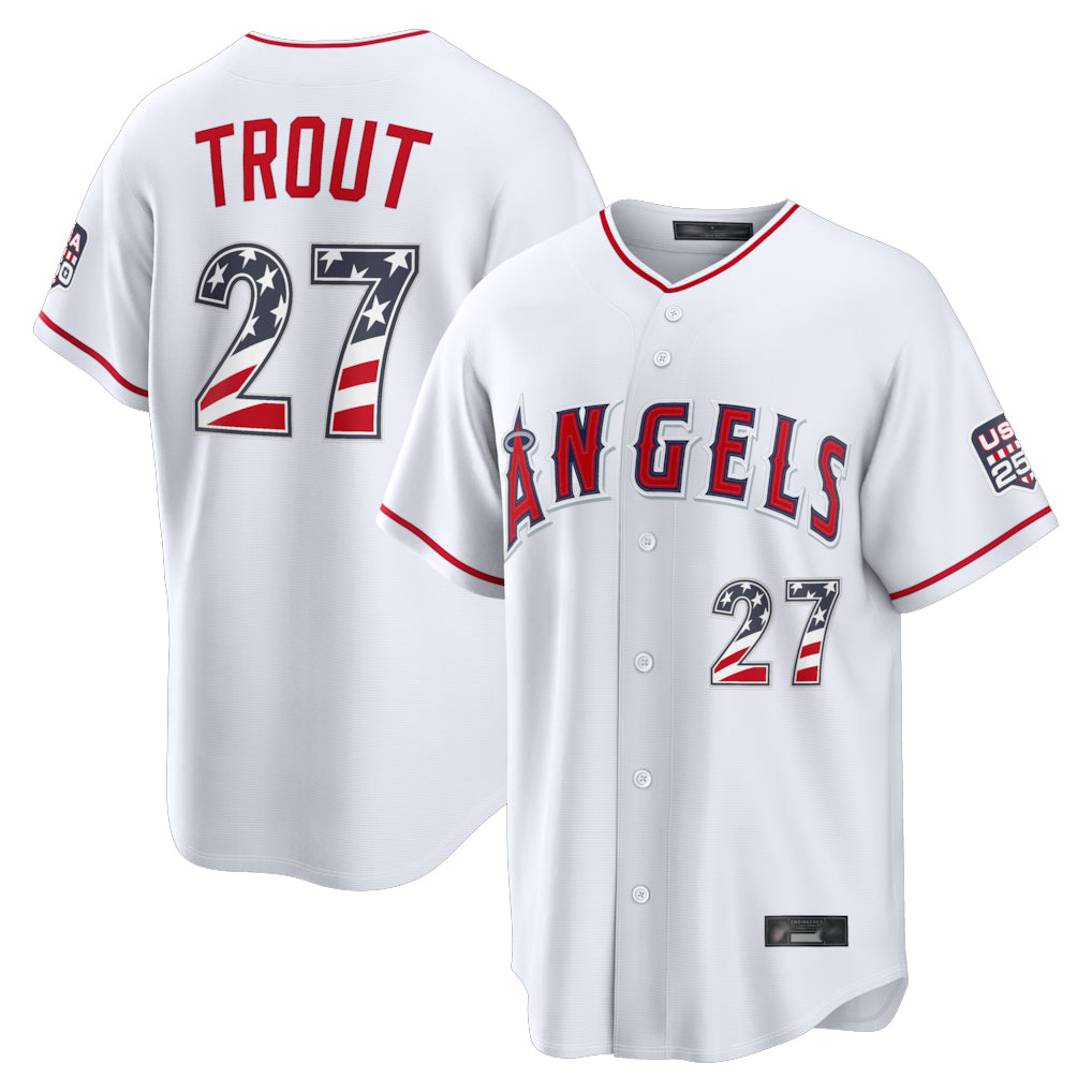LA.Angels #27 Mike Trout Player White USA 250 Fourth of July Limited Home Game Ddoa250Ys Stitched Jerseys