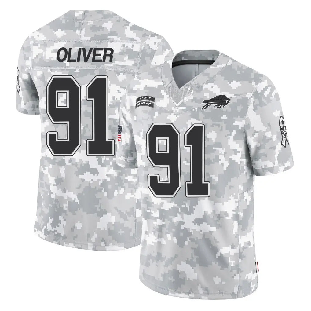 B.Bills #91 Ed Oliver Player Arctic Camo Salute to Service Limited Game Ddoa Stitched Jerseys