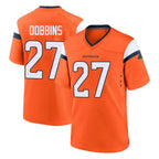 D.Broncos #27 J.K. Dobbins Player Orange Home Game Ddoa Stitched Jerseys