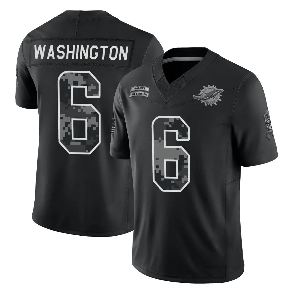 M.Dolphins #6 Malik Washington Player Black Limited 2026 Salute to Service Home Game Ddoa Stitched Jerseys