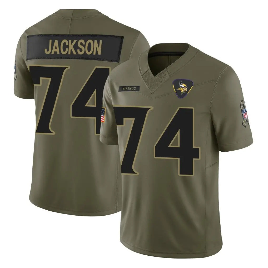 MN.Vikings #74 Donovan Jackson Player Olive 2025 Salute To Service Limited Game Ddoa Stitched Jerseys