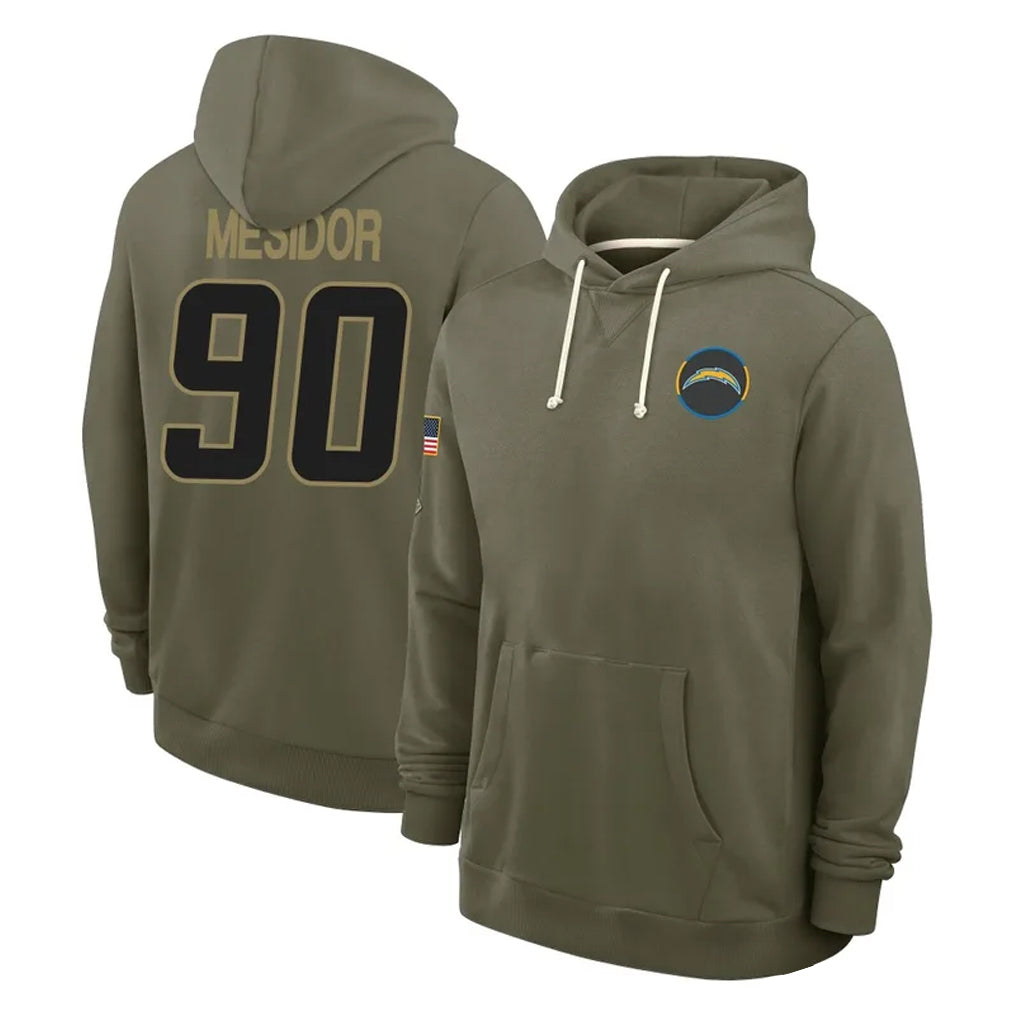LA.Chargers #90 Akheem Mesidor Player Olive Salute to Service Pullover Hoodies Limited Stitched Jerseys