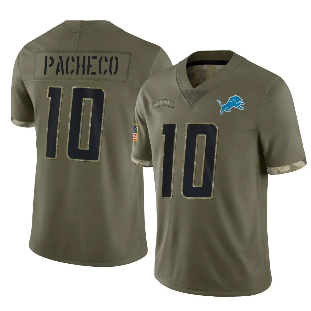 D.Lions #10 Isiah Pacheco Player Olive Salute To Service Limited Ddoa Stitched Jerseys