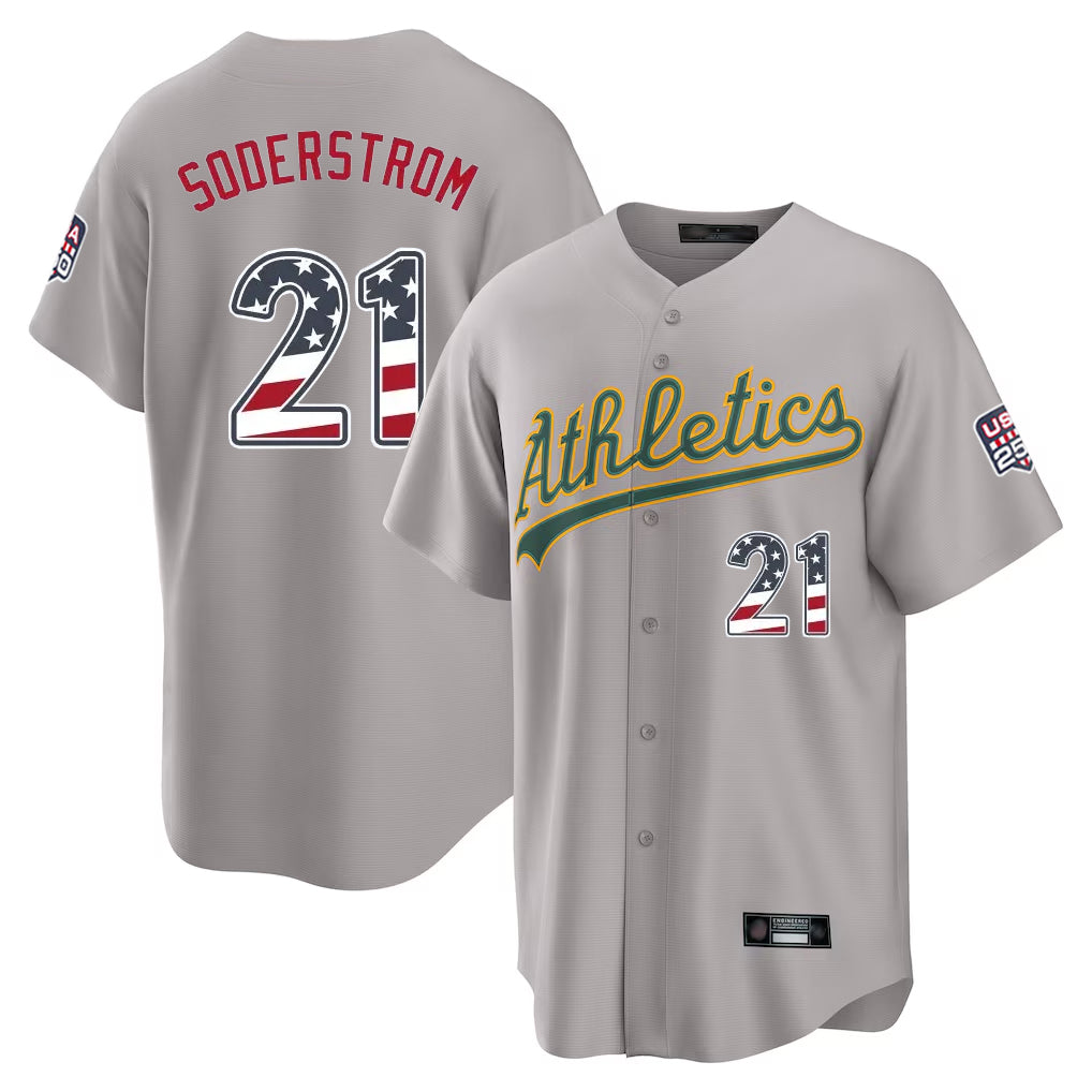 Athletics #21 Tyler Soderstrom Player Gray USA 250 Fourth of July Home Game Ddoa250Ys Stitched Jerseys