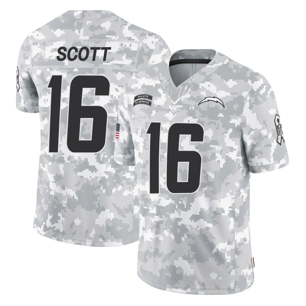 LA.Chargers #16 J.K. Scott Player Arctic Camo Salute To Service Limited Game Ddoa Stitched Jerseys