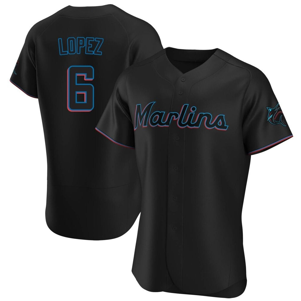 M.Marlins #6 Otto Lopez Player Black Home Limited Elite Ddoa Stitched Jerseys