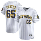 M.Brewers #65 Nestor Cortes Player White Stripes Home Limited Game Ddoa Stitched Jerseys