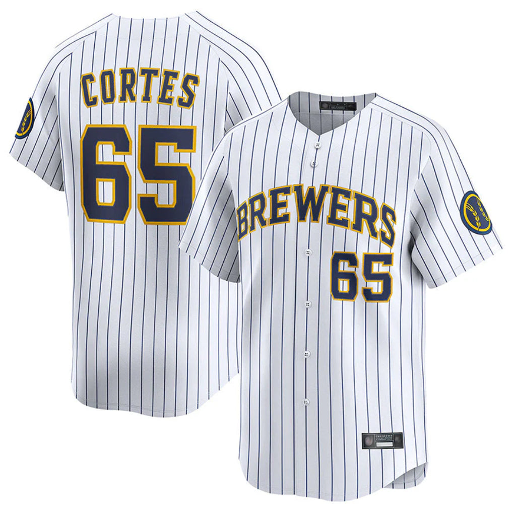 M.Brewers #65 Nestor Cortes Player White Stripes Home Limited Game Ddoa Stitched Jerseys