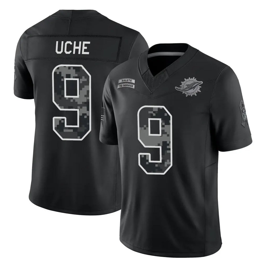 M.Dolphins #9 Joshua Uche Player Black Limited 2026 Salute to Service Home Game Ddoa Stitched Jerseys