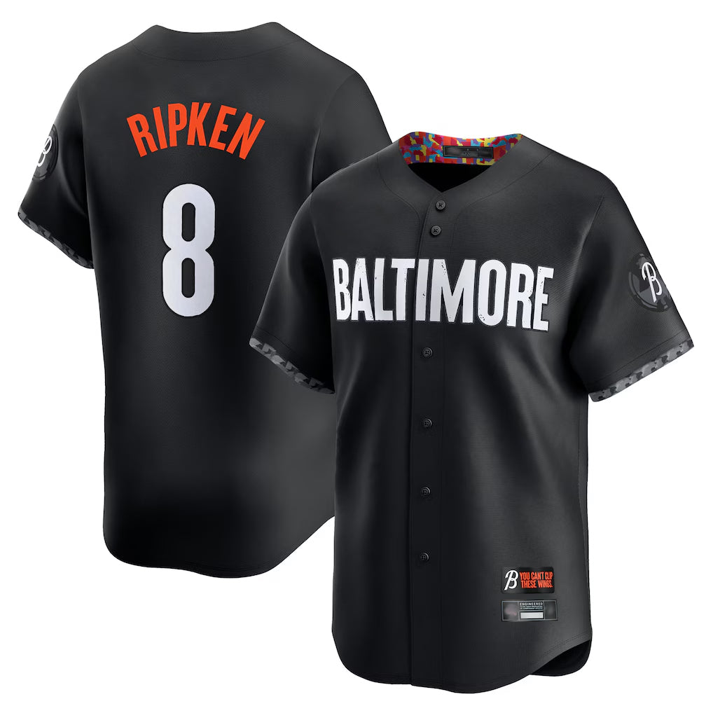 B.Orioles #8 Cal Ripken Player Black City Connect Limited Home Game Ddoa Stitched Jerseys