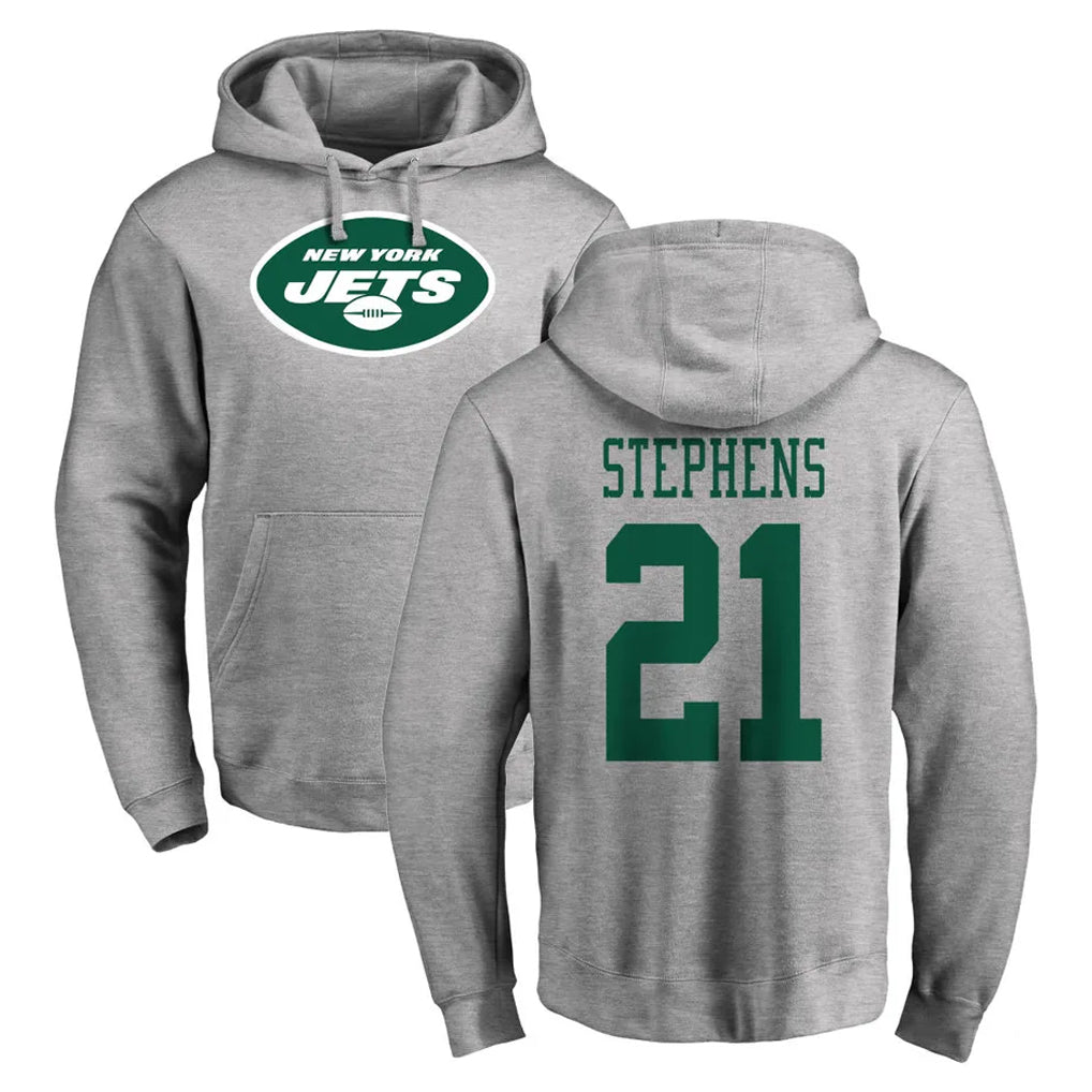 NY.Jets #21 Brandon Stephens Player Gray LOGO Pullover Hoodies Limited Game Ddoa Stitched Jerseys
