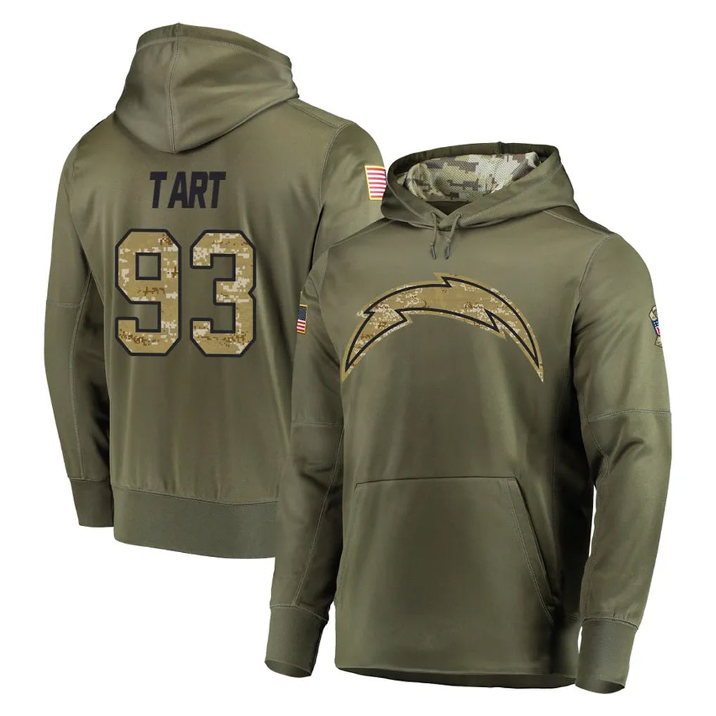 LA.Chargers #93 Teair Tart Player Olive Salute to Service Pullover Hoodies Home Game Ddoa Stitched Jerseys