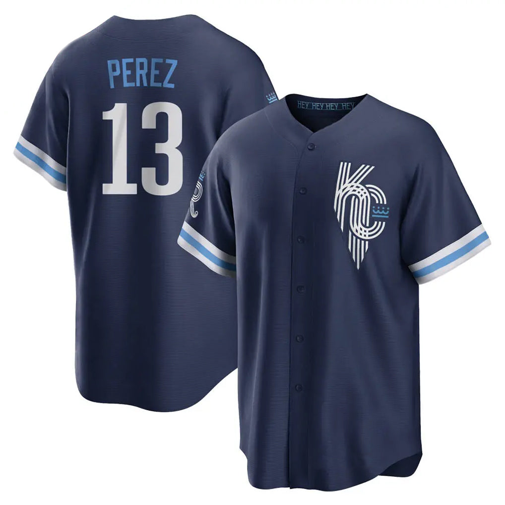KC.Royals #13 Salvador Perez Player Navy City Connect Home Game Ddoa Stitched Jerseys