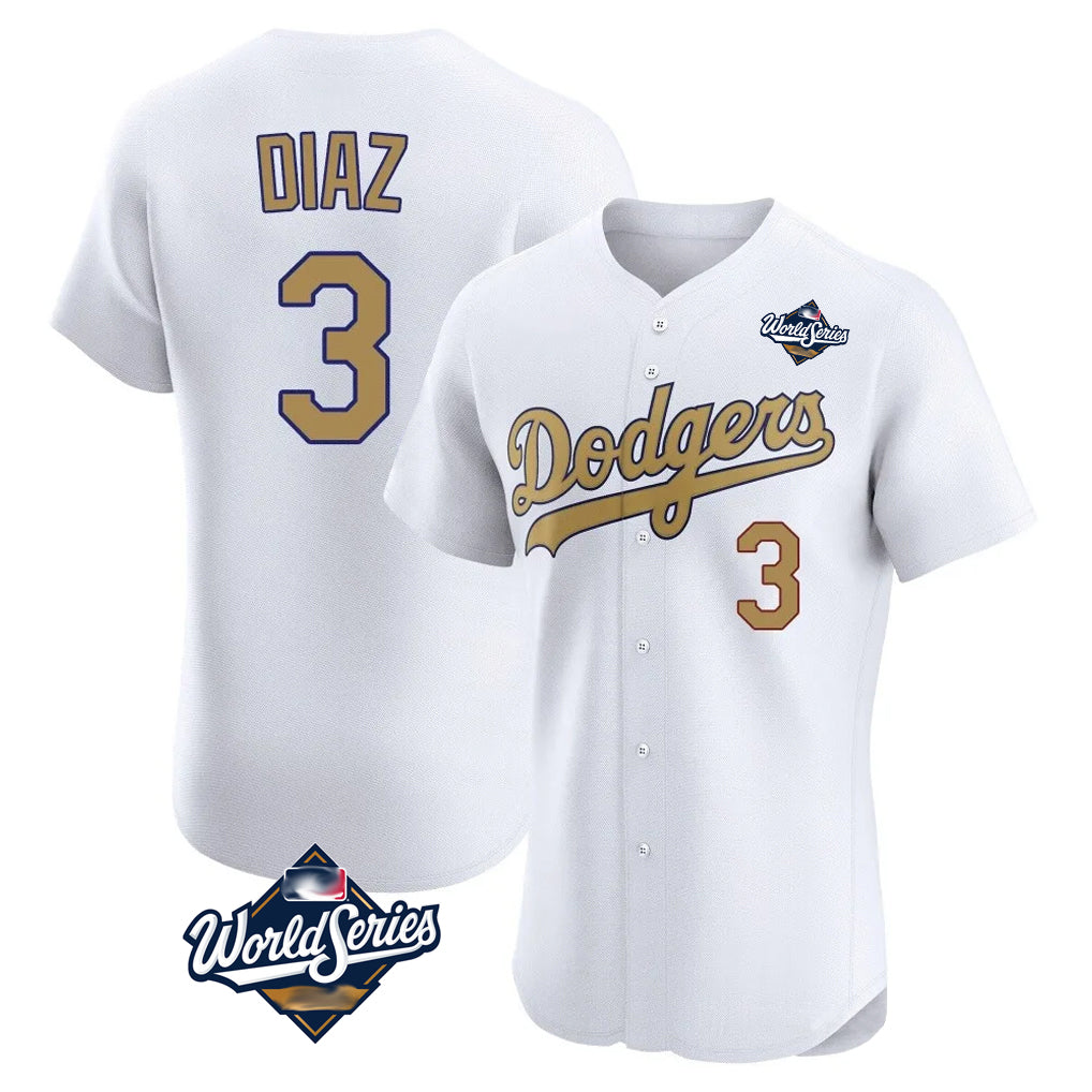 LA.Dodgers #3 Edwin D¨ªaz Player Gold World Series Limited Elite Home Ddoa Stitched Jerseys
