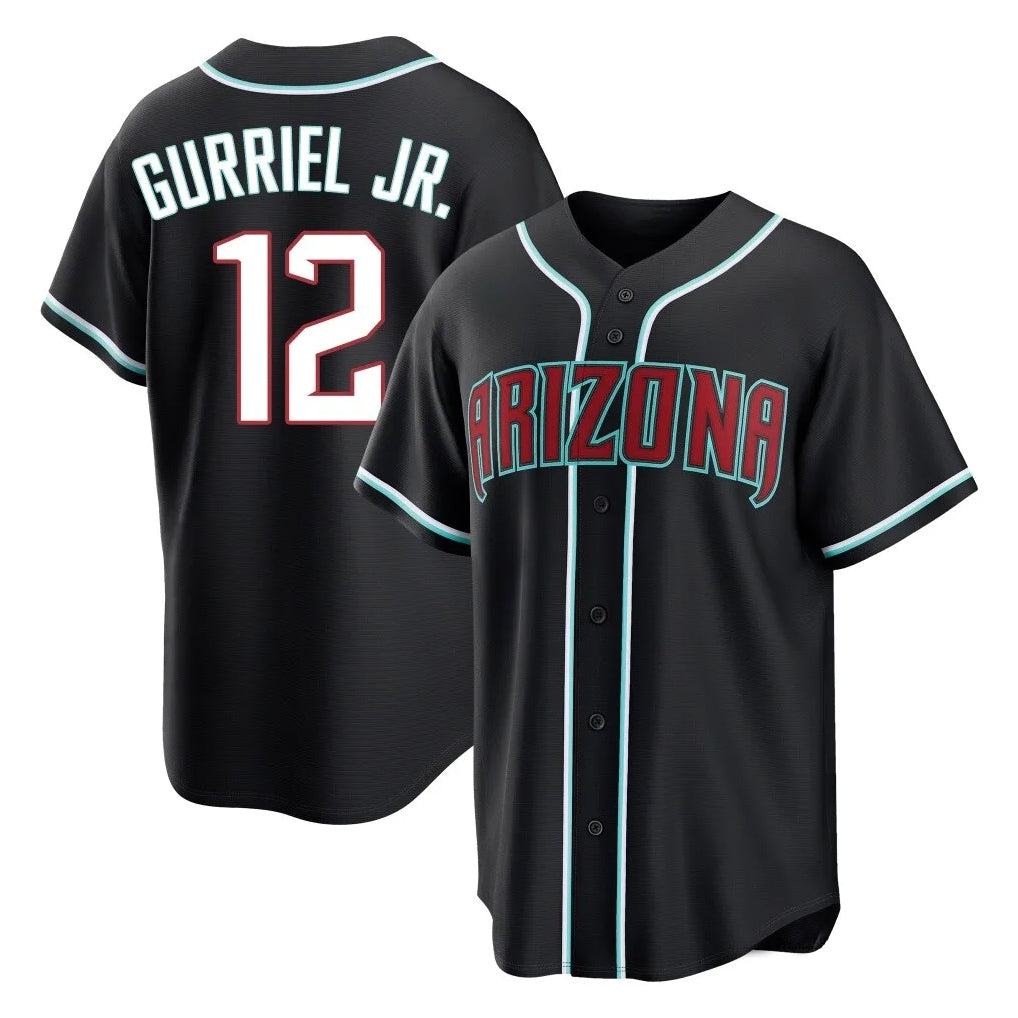 A.Diamondbacks #12 Lourdes Gurriel Jr Player Black Home Game Ddoa Stitched Jerseys