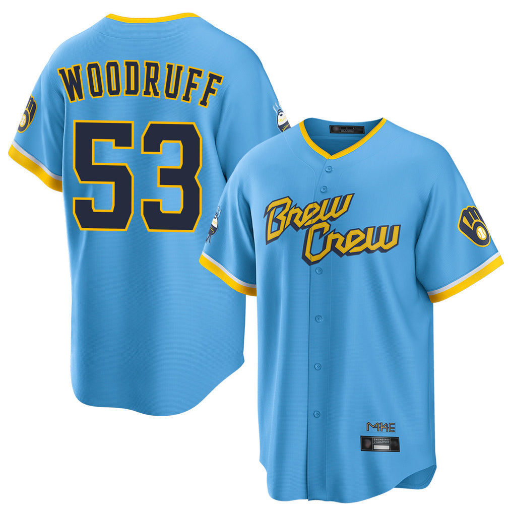 M.Brewers #53 Brandon Woodruff Player Light Blue City Connect Home Game Ddoa Stitched Jerseys