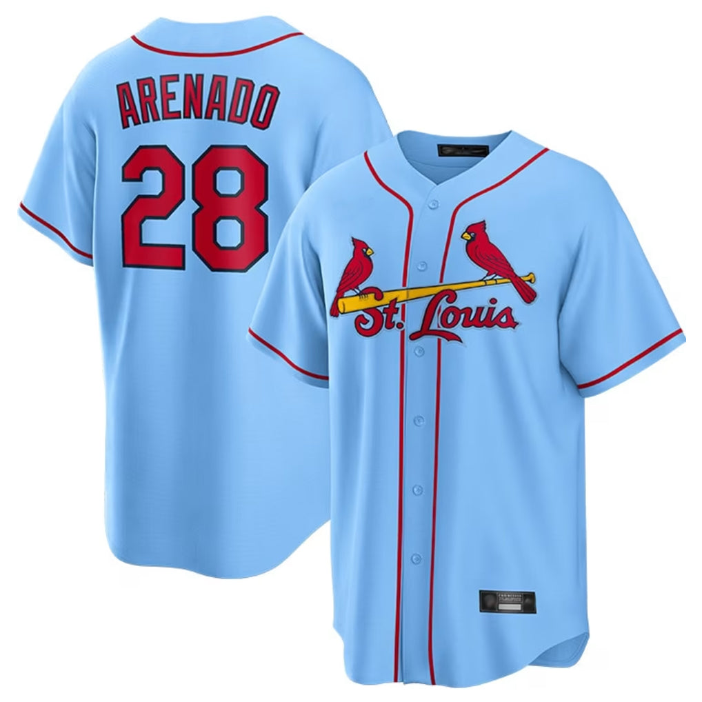 St. Louis Cardinals #28 Nolan Arenado Player Light Blue Home Game Ddoa Stitched Jerseys