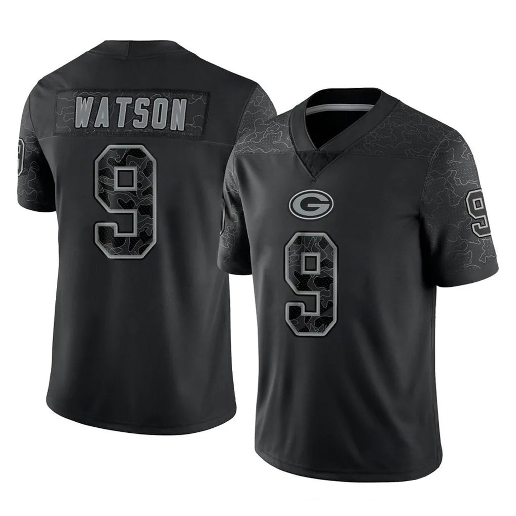 GB.Packers #9 Christian Watson Player Black Reflective Limited Home Game Ddoa Stitched Jerseys