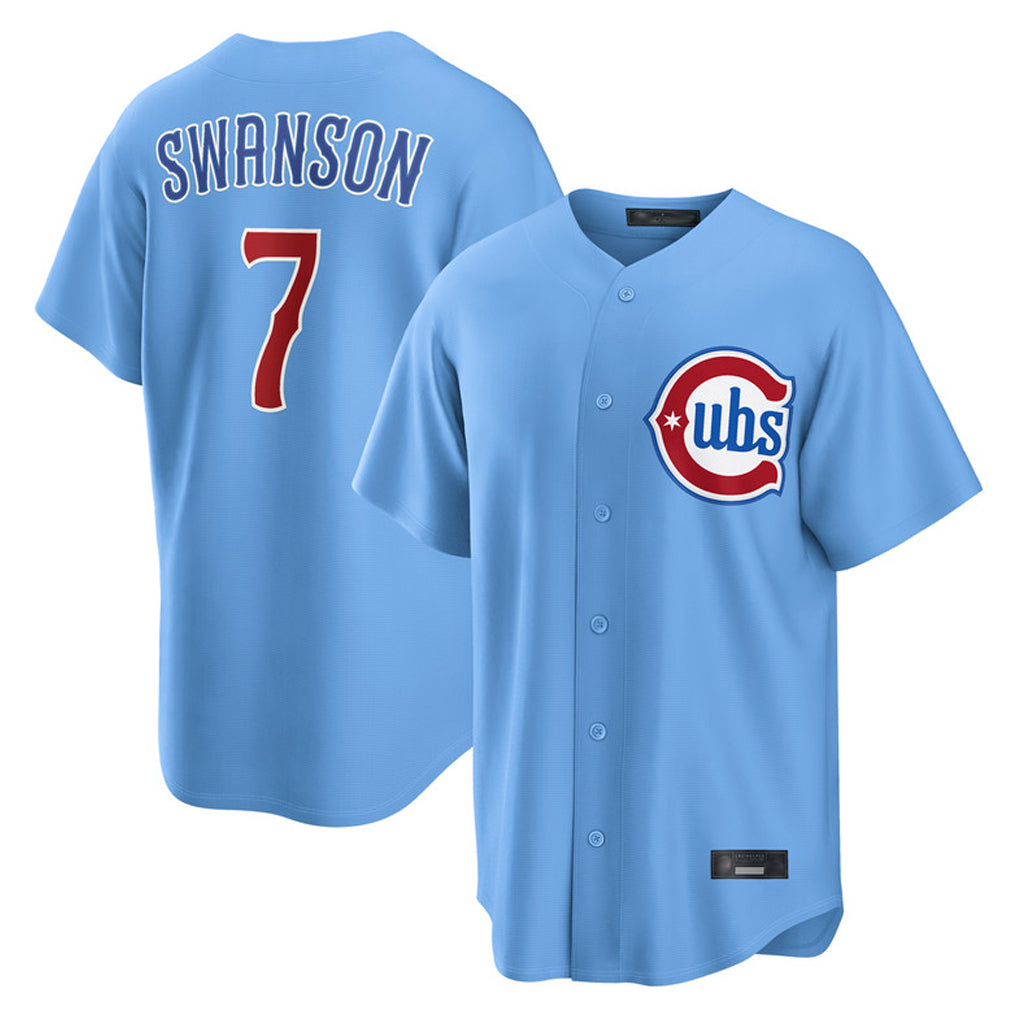 C.Cubs #7 Dansby Swanson Player Light Blue Home Game Ddoa Stitched Jerseys