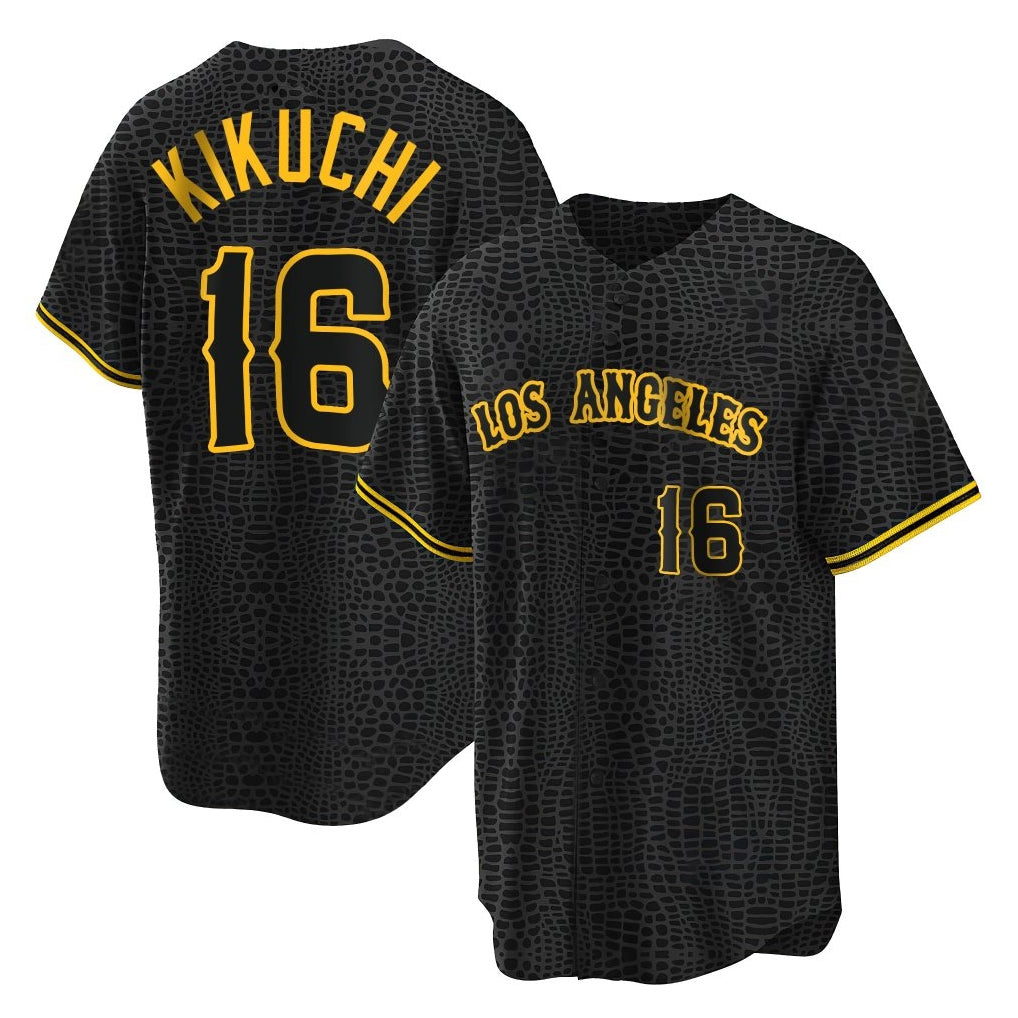 LA.Angels #16 Yusei Kikuchi Player Black Snake Skin City Game Home Ddoa Stitched Jerseys