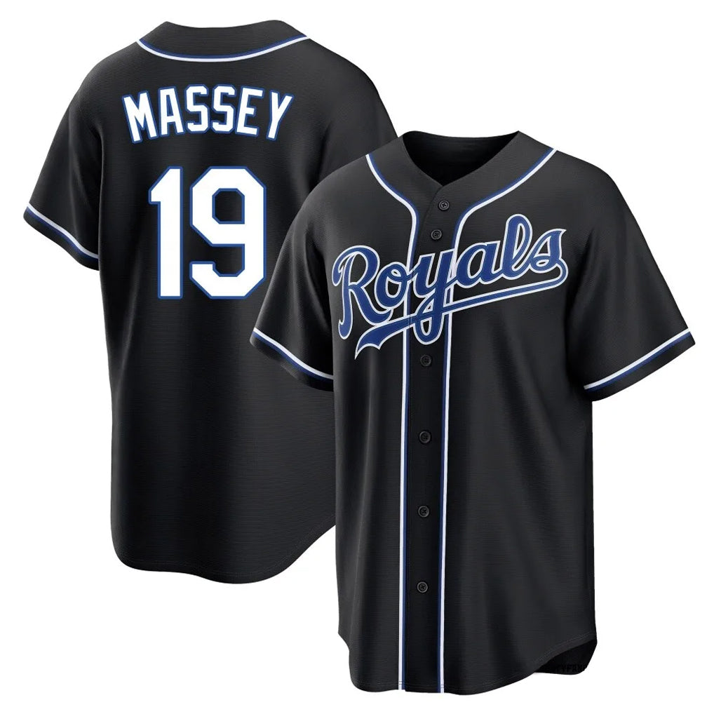KC.Royals #19 Michael Massey Player Black Carbon Fashion Home Game Ddoa Stitched Jerseys