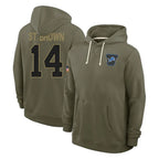 D.Lions #14 Amon-Ra St. Brown Player Olive Salute to Service Pullover Hoodies Limited Ddoa Stitched Jerseys