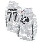 LA.Rams #77 Alaric Jackson Player Arctic Camo Salute to Service Hoodies Limited Game Ddoa Stitched Jerseys