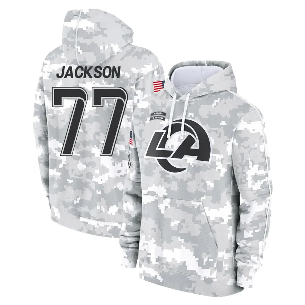 LA.Rams #77 Alaric Jackson Player Arctic Camo Salute to Service Hoodies Limited Game Ddoa Stitched Jerseys