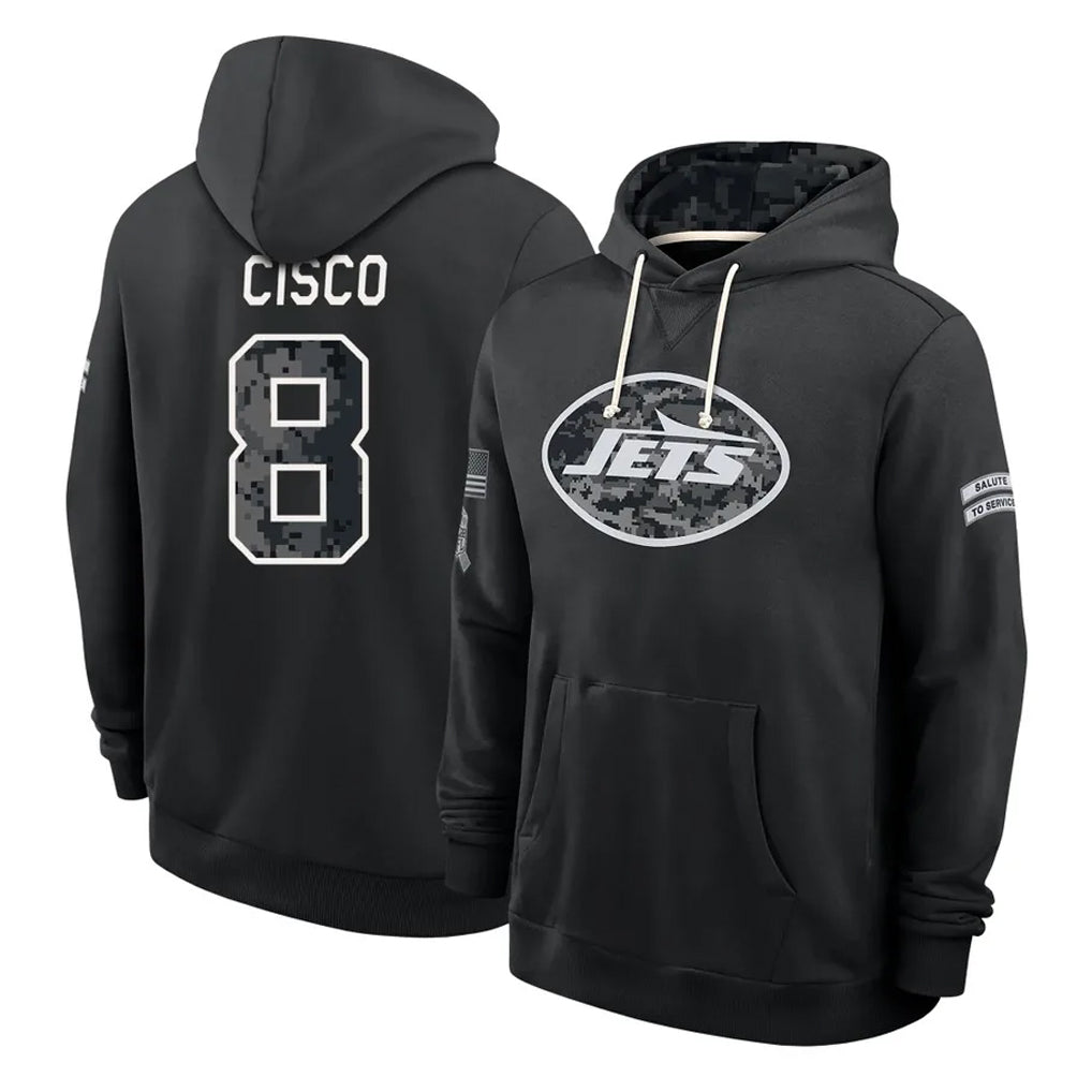 NY.Jets #8 Andre Cisco Player 2026 Black Logo Pullover Hoodies Limited Game Ddoa Stitched Jerseys