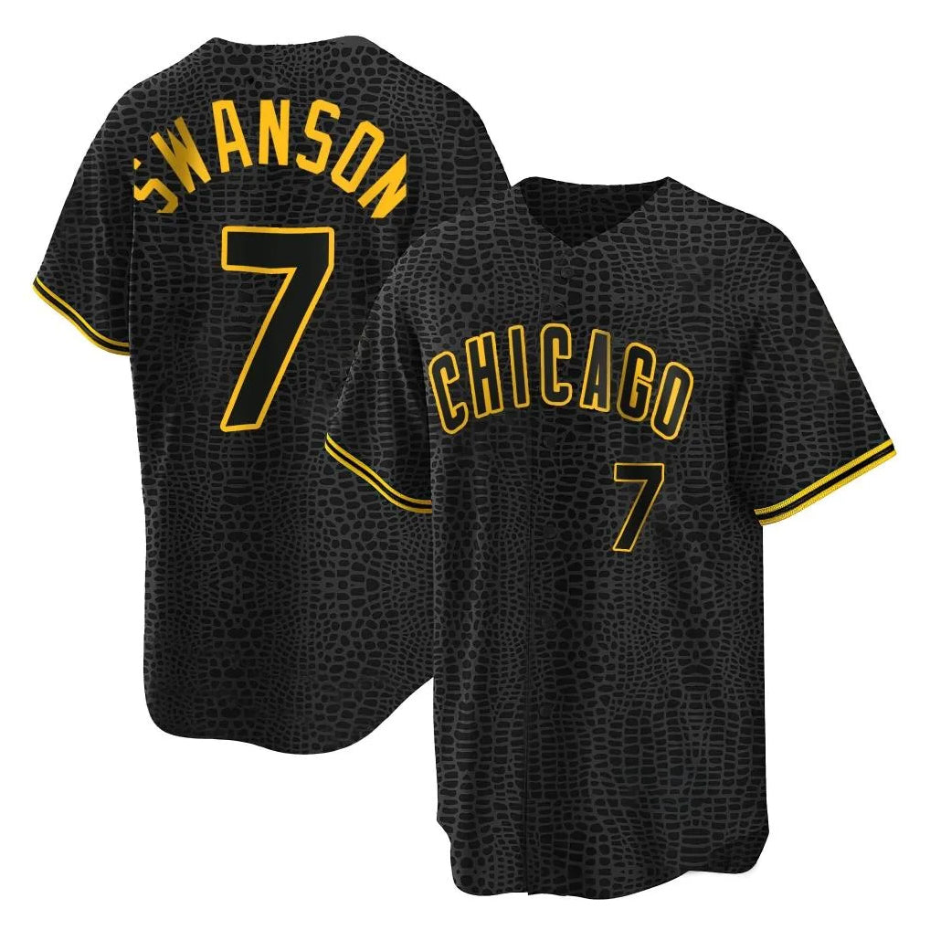 C.Cubs #7 Dansby Swanson Player Black Snake Skin City Game Ddoa Stitched Jerseys