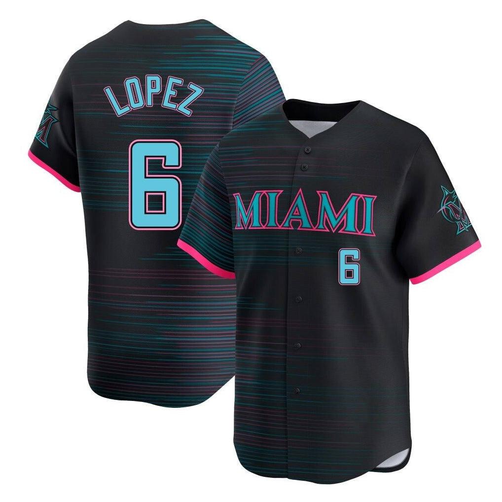 M.Marlins #6 Otto Lopez Player Black City Connect Home Limited Ddoa Stitched Jerseys