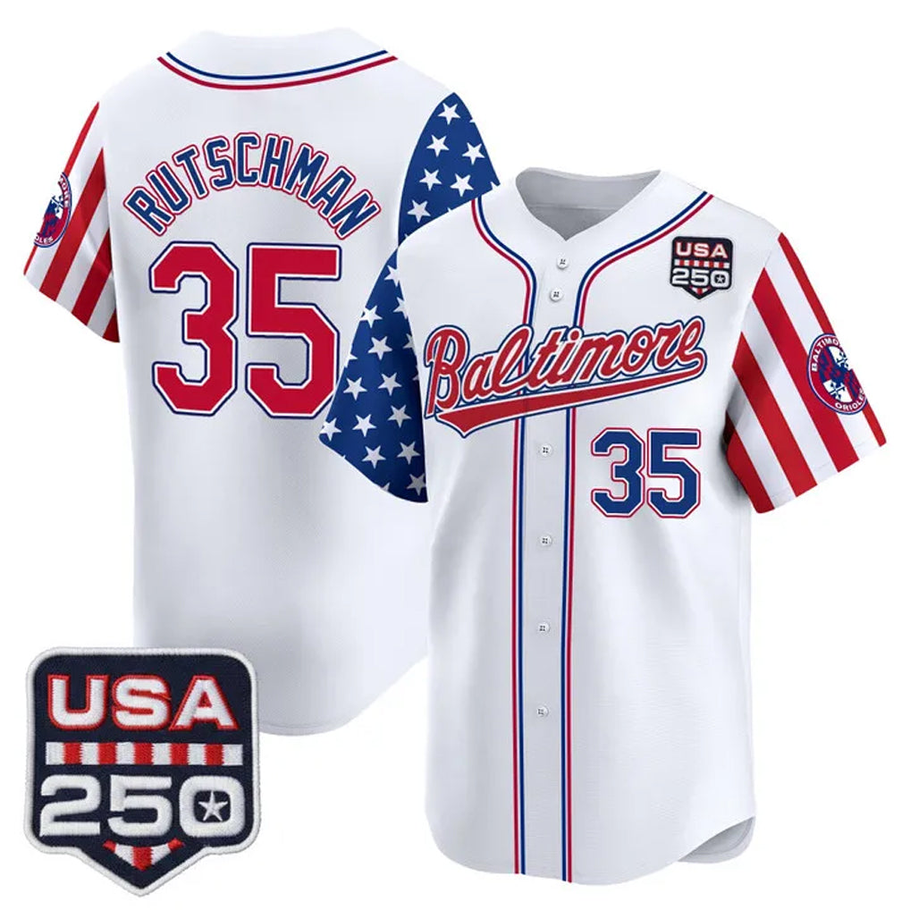 B.Orioles #35 Adley Rutschman Player White USA 250 Independence Day Vapor Premier Limited Home Game Ddoa Stitched Jerseys
