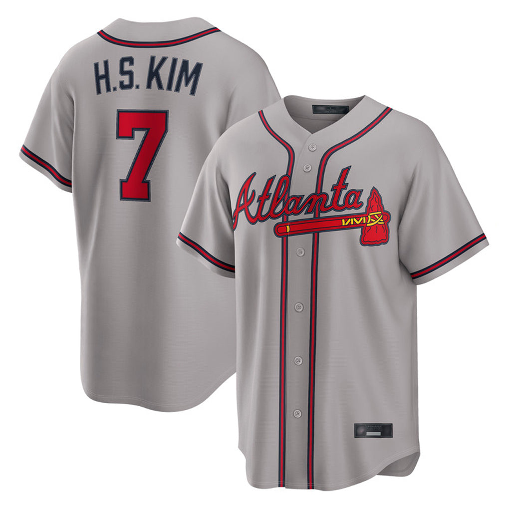 A.Braves #7 Ha-Seong Kim Player Gray Home Game Ddoa Stitched Jerseys